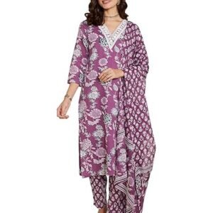 Myx Women's Blend Regular Cotton Rich Printed Kurta Pant Set with Dupatta