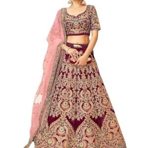 Zeel Clothing Women's Velvet Lehenga Choli Semi Stitched