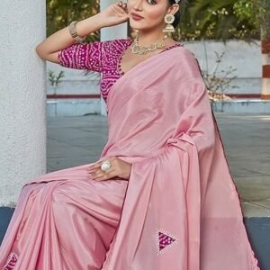 Women's Cotton Silk Patch and Stone Work Saree With Unstitched Blouse Piece