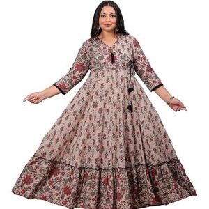 LABULY Plus Size Women Pure Cotton Printed Anarkali Kurta