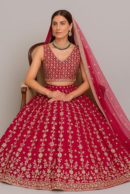 Designer Pink Net Embroidered Lehenga Choli with Dupatta for Women (Pink) - Image 3