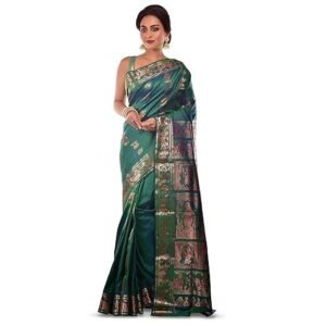 PRANTIKA Women's Katan Silk Meenakari Baluchari Swarnachari Bengal Saree Bicoloured B0231AA