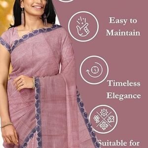 Women's Chettinad Cotton Saree with Blouse | Pure Cotton Sarees with Small Border | Soft, Comfort Sarees | Cotton Sarees Daily use All Occasion Wear
