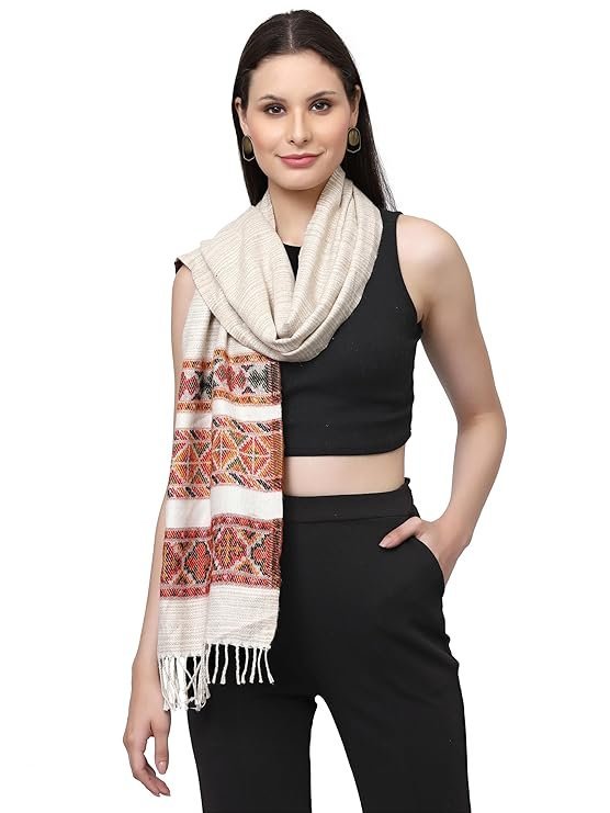 Weavers Villa Acro Wool Women's Muffler (MF-902,Cream Size: 34CM X 200CM) - Image 4