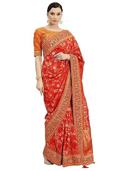 TRENDMALLS Women's Pure Silk Embroidery Work Saree