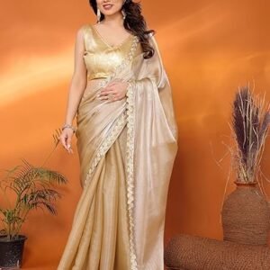 Ekasya Women Jimmy Silk Organza Solid Pattern Embroidery Work Saree