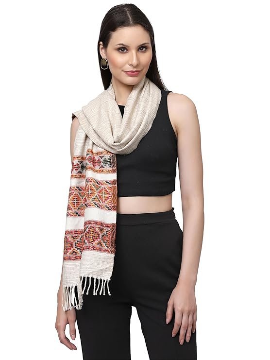 Weavers Villa Acro Wool Women's Muffler (MF-902,Cream Size: 34CM X 200CM) - Image 6