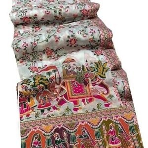 CIPS Women`s Kashmiri Pashmina Silk Sarees With zari border on Pallu - White Ele