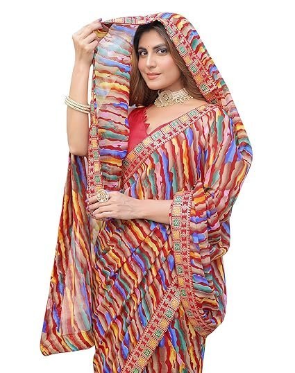 Yashika Georgette Lace Border | Lightweight Laheriya Saree