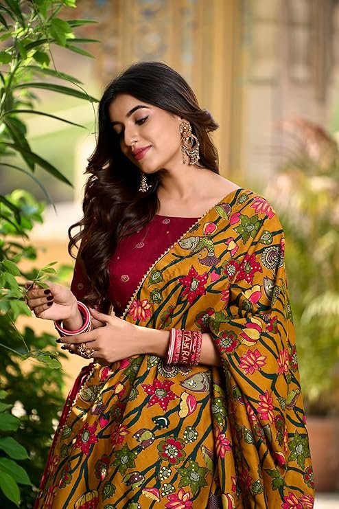 LooknBook Art Women's Wedding Special Tussar Silk With Kalamkari Print Lehenga Choli - Image 3