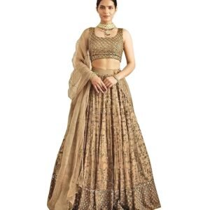 TRENDMALLS Women's Net Embroidery Sequence Work Lehenga Choli Unstitch Blouse with Dupatta