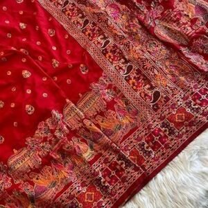 Veglari Women's Kanjivaram Kanchi Pattu Pashmina Silk Rajwadi Print Weving With Kashmiri Thred And Fancy Tassle Silk Saree