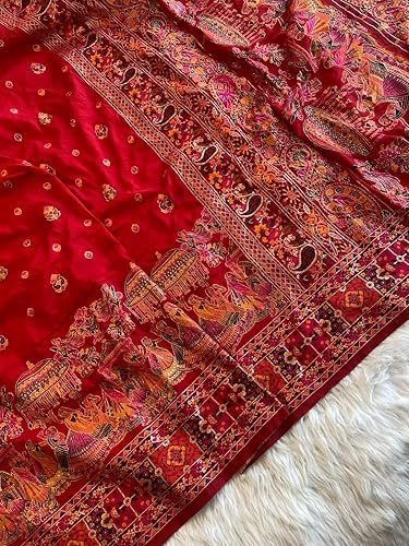 Veglari Women's Kanjivaram Kanchi Pattu Pashmina Silk Rajwadi Print Weving With Kashmiri Thred And Fancy Tassle Silk Saree