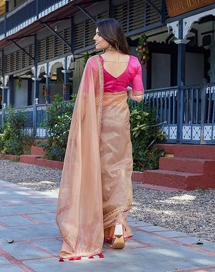 Yashika Women's New Bollywood Soft Tissue Silk Saree With Blouse Material - Image 4