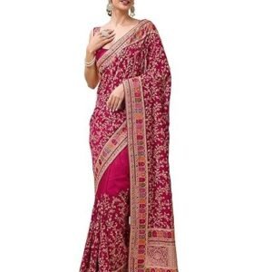 TRENDMALLS Women's Vichitra Silk Embroidery, Siroski Stone Work Saree