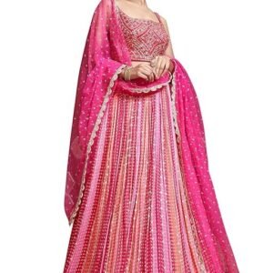 Zeel Clothing Women's Silk Embroidered Semi-Stitched Wedding Lehenga Choli with Dupatta Free Size
