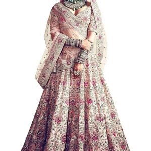 Zeel Clothing Women's Silk Semi stitched Lehenga Choli (7035-Wedding-Bridal-Latest-Lehenga-Choli_Peach_Free Size)