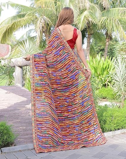 Yashika Georgette Lace Border | Lightweight Laheriya Saree - Image 5