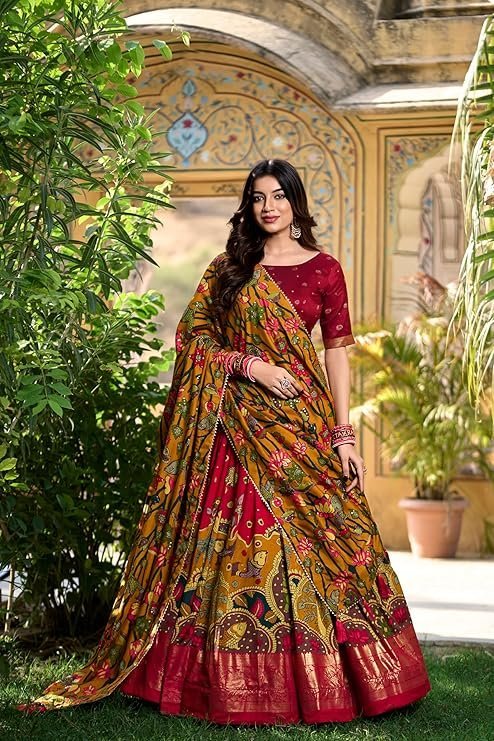 LooknBook Art Women's Wedding Special Tussar Silk With Kalamkari Print Lehenga Choli - Image 2