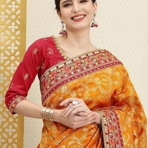TRENDS Women's Pure Silk Embroidery Work Saree with Unstitch Blouse Piece