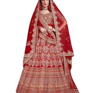 Divine International Trading Co Women's Mulberry Silk Lehenga Choli With Dupatta (Carmine Red_ZC7104_Unstitched)
