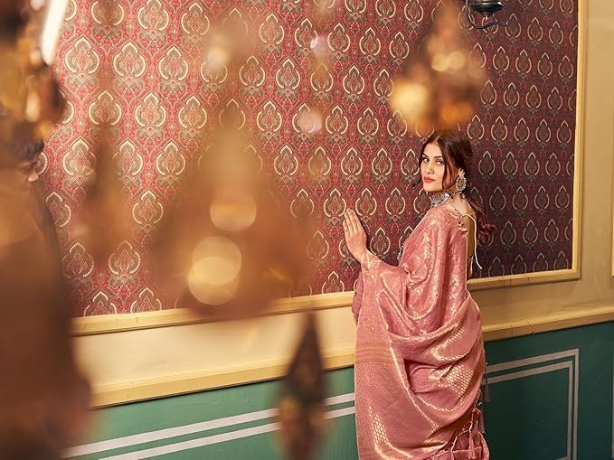 banarasi silk saree Zari Woven for festival Wedding silk with rich pallu Design sarees for women with Unstitched blouse piece - Image 3