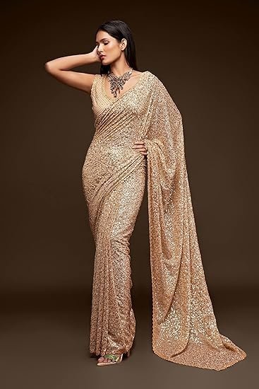 Zeel Clothing Women's Sequins Work Heavy Georgette Saree with Blouse - Image 3