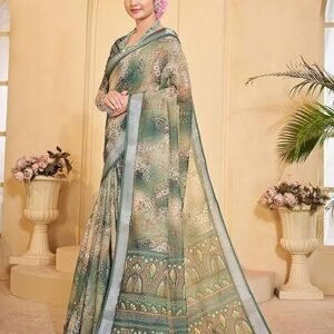 Garden Vareli Abstract Digital Print Linen Look Saree With Unstitched Blouse Piece