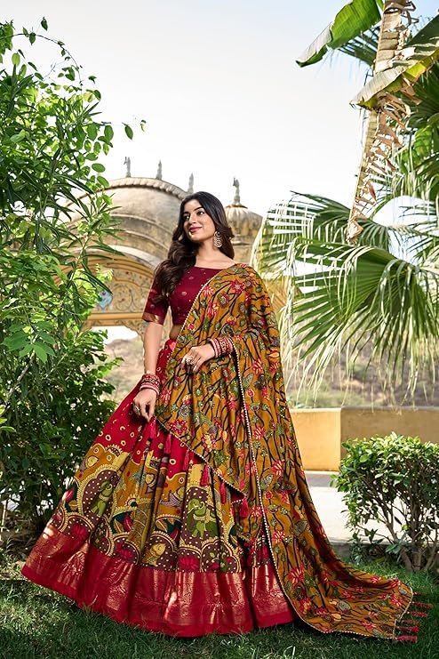 LooknBook Art Women's Wedding Special Tussar Silk With Kalamkari Print Lehenga Choli - Image 5