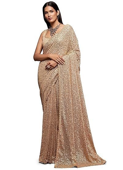 Zeel Clothing Women's Sequins Work Heavy Georgette Saree with Blouse - Image 2