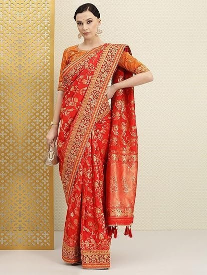 TRENDMALLS Women's Pure Silk Embroidery Work Saree - Image 4