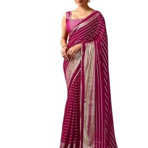Satran Women's Georgette Foil Print Gota Lace Work Saree with Unstitched Blouse Piece